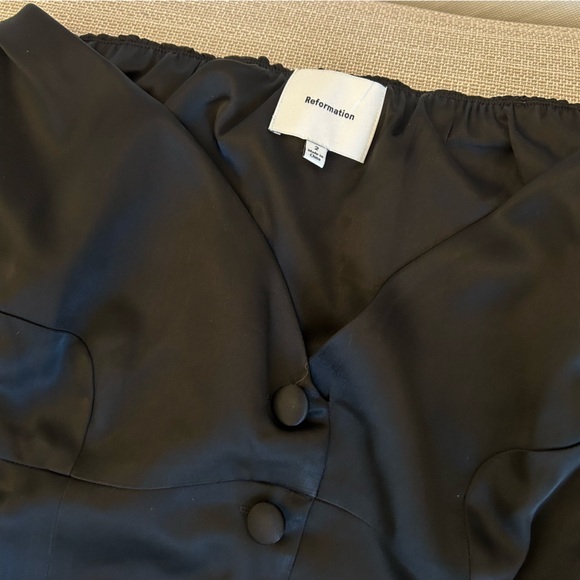 Reformation Irina Top Blouse - Black Satin Off Shoulder - Picture 5 of 8